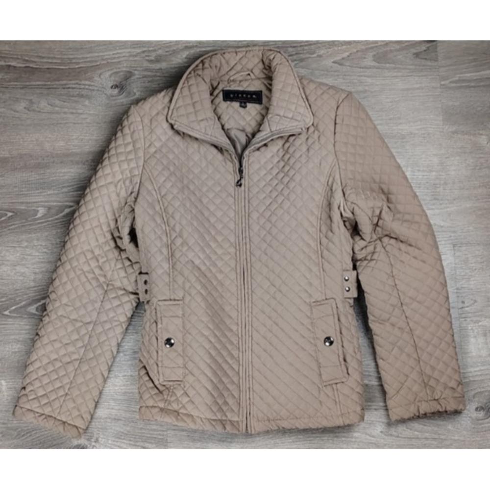 Giacca Women Light Brown Coat Jacket Large Quilted Pockets Lined Filled Zip
